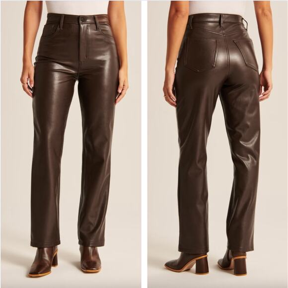 Abercrombie & Fitch 90s Straight High Rise Curve Love Brown Faux Leather sz 8 - Picture 1 of 8